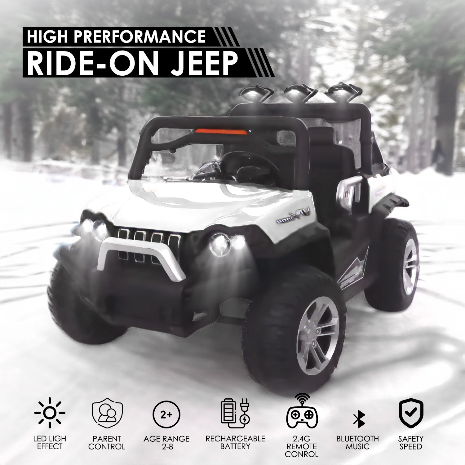 Baby Moo Wrangler 4X4 Battery Operated Electric Ride On Jeep With Rechargeable 12V Battery, Remote Control - White