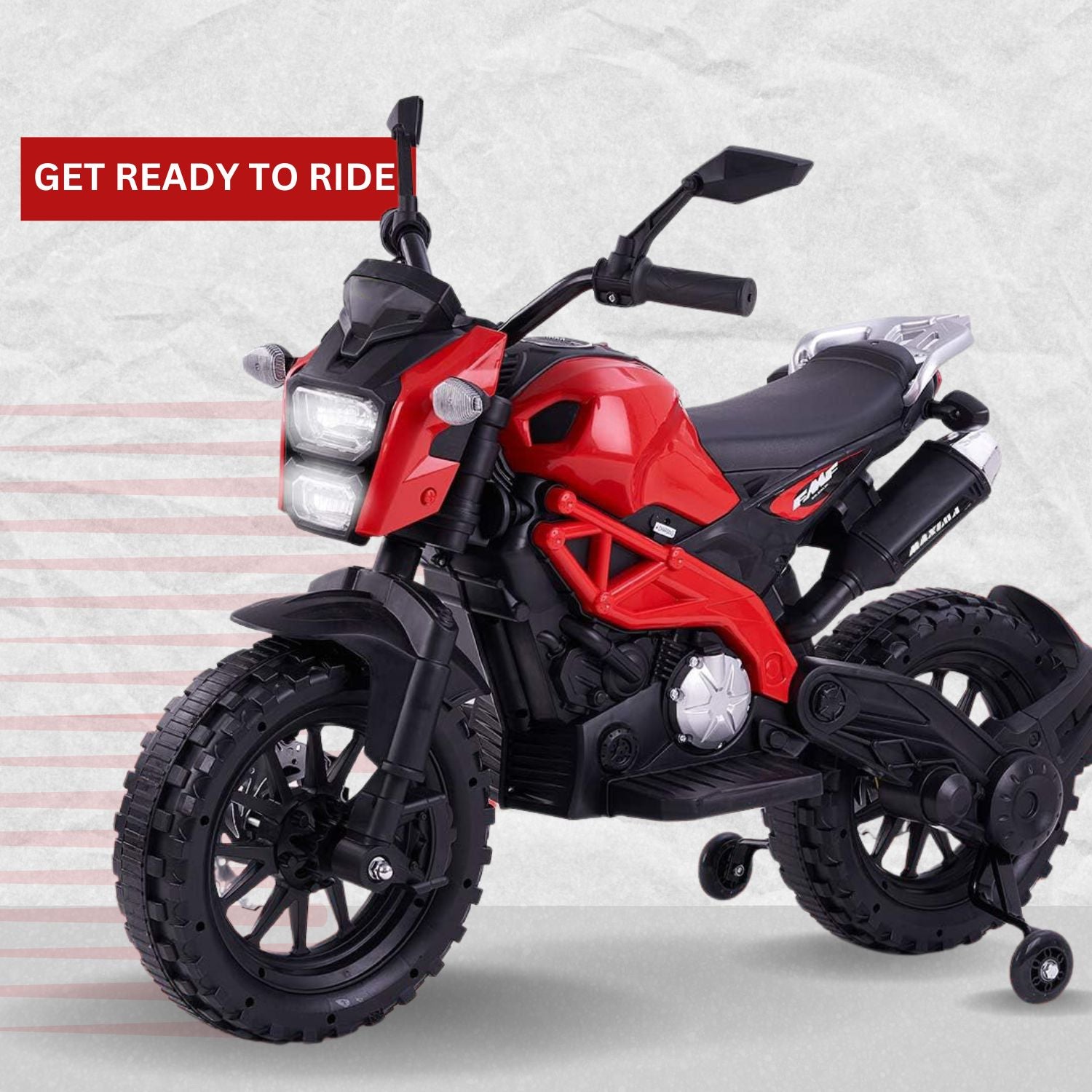 Baby Moo Electric Ride-on Bike for Kids | Battery-Powered Toy with LED Lights, Music, and USB Port | Battery Operated Bike - Red - Baby Moo