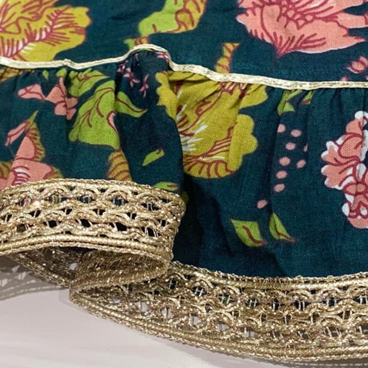 Baby Moo Floral Print Cotton Knee Length Ethnic Dress - Green