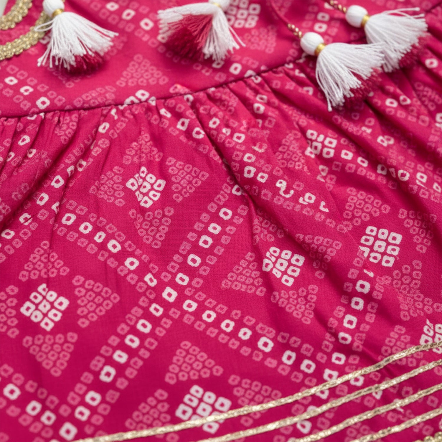 Baby Moo Bandhani Print Cotton Tie-Knot Sleeveless Ethnic Dress - Pink