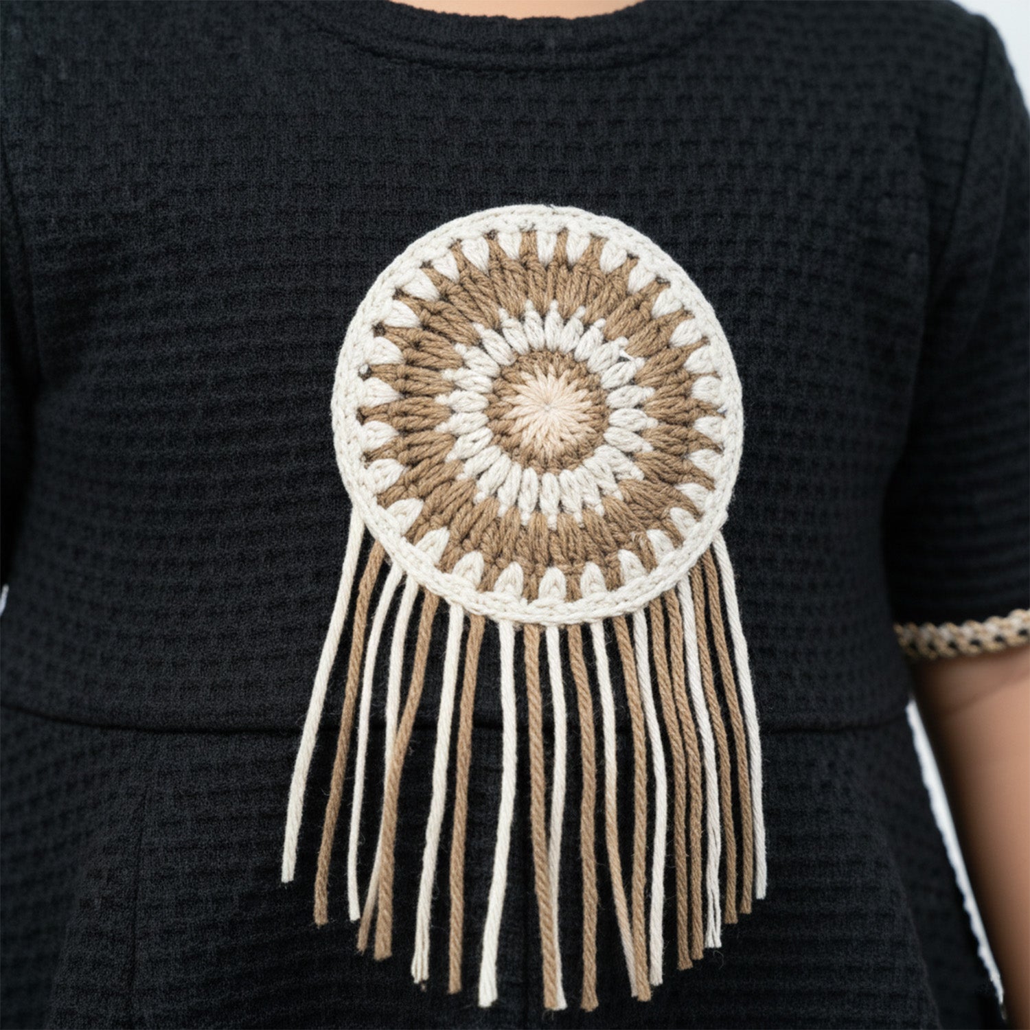 Baby Moo Woven Half Sleeve Embellished Dress - Black