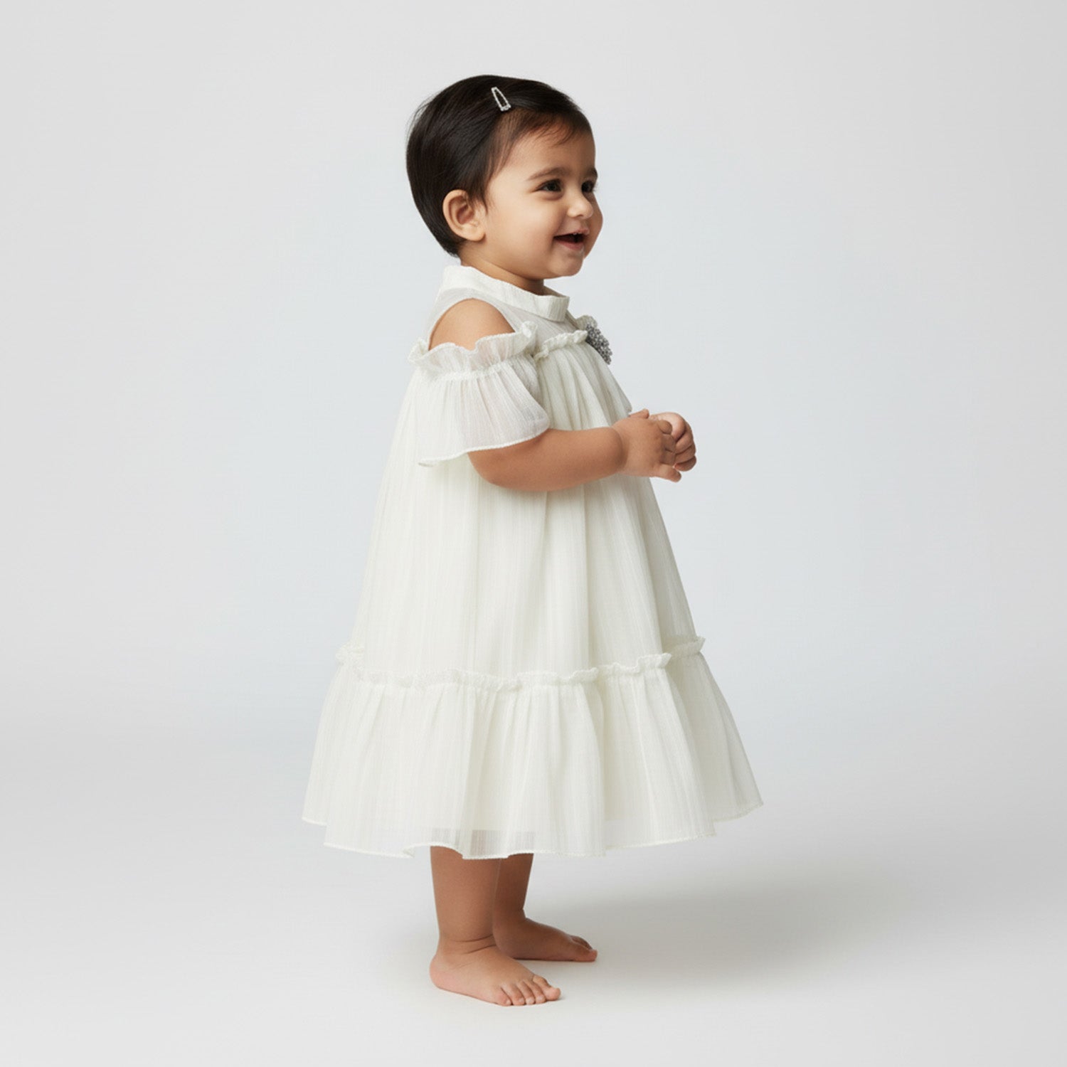 Baby Moo Half Sleeves Party High neck Dress - Off White