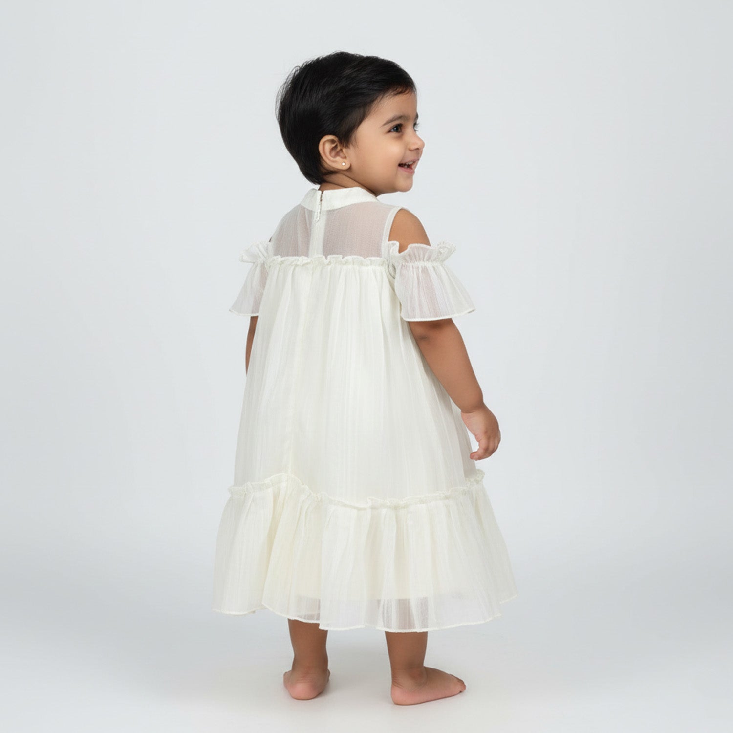 Baby Moo Half Sleeves Party High neck Dress - Off White