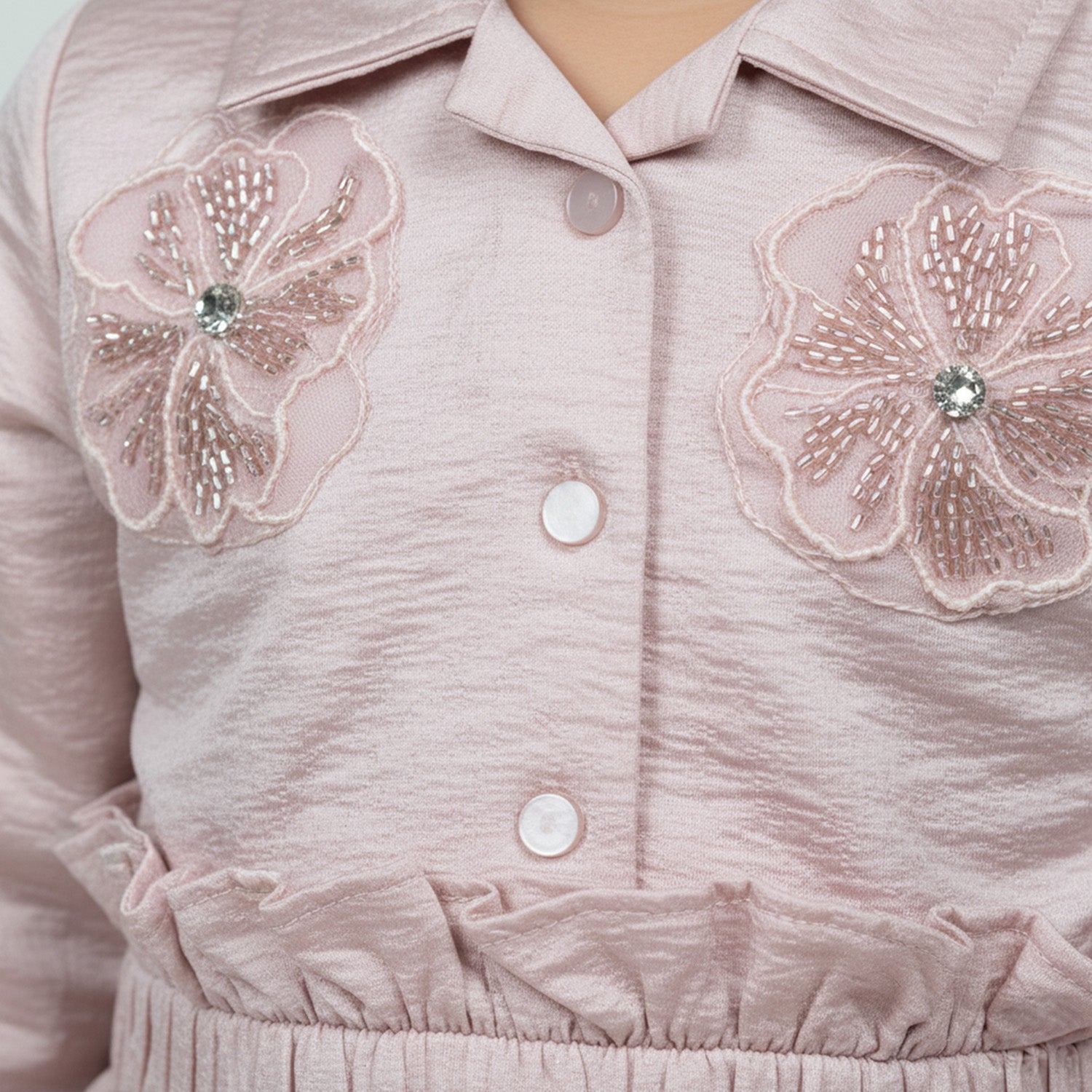 Baby Moo Woven 3/4th Sleeves Solid Coloured Peplum Dress - Light Pink