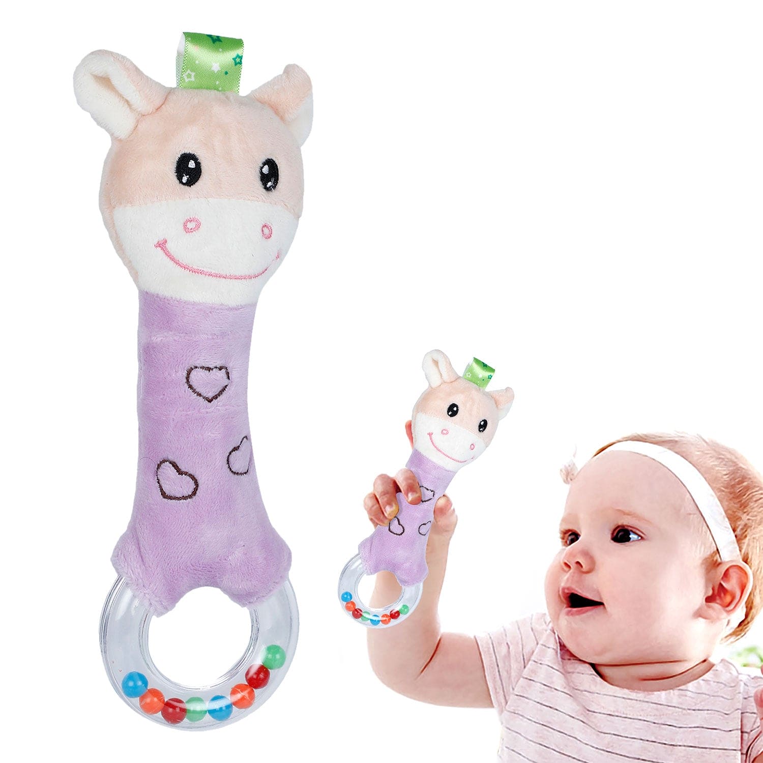 Baby Moo Giraffe Squeaker Sound Handheld Rattle Toy - Purple