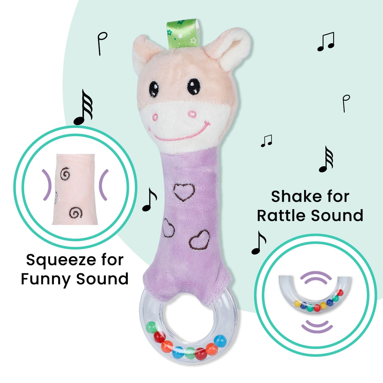 Baby Moo Giraffe Squeaker Sound Handheld Rattle Toy - Purple