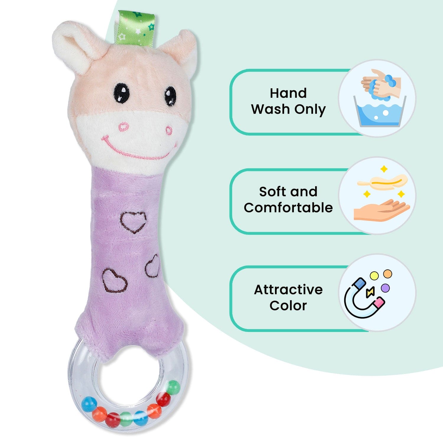 Baby Moo Giraffe Squeaker Sound Handheld Rattle Toy - Purple