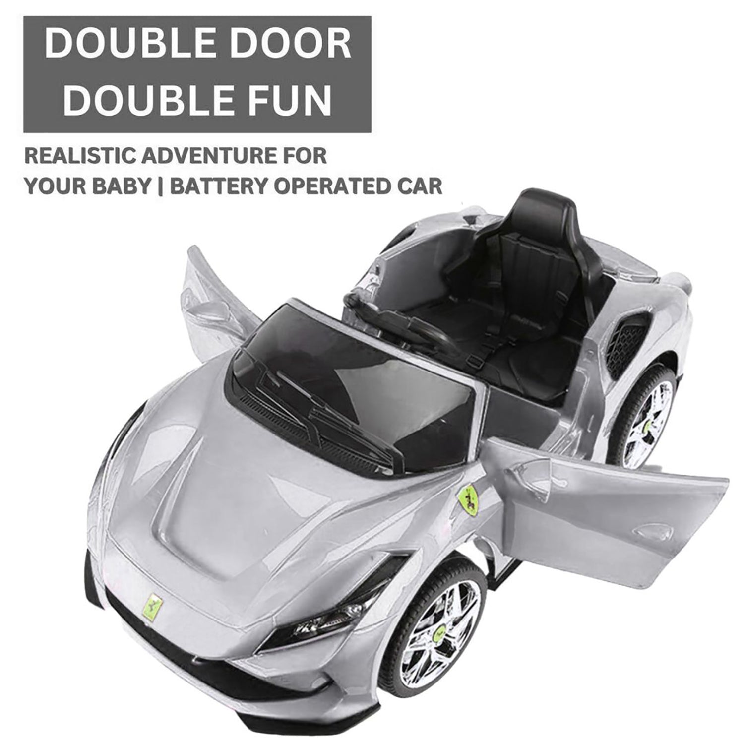 Baby Moo Ferrari F8 12V Battery Operated Ride On Car for Kids | Electric Car with Remote Control | Rechargeable Battery-Powered Toy with LED Lights, Music & USB Port | Age 2-8 - Silver