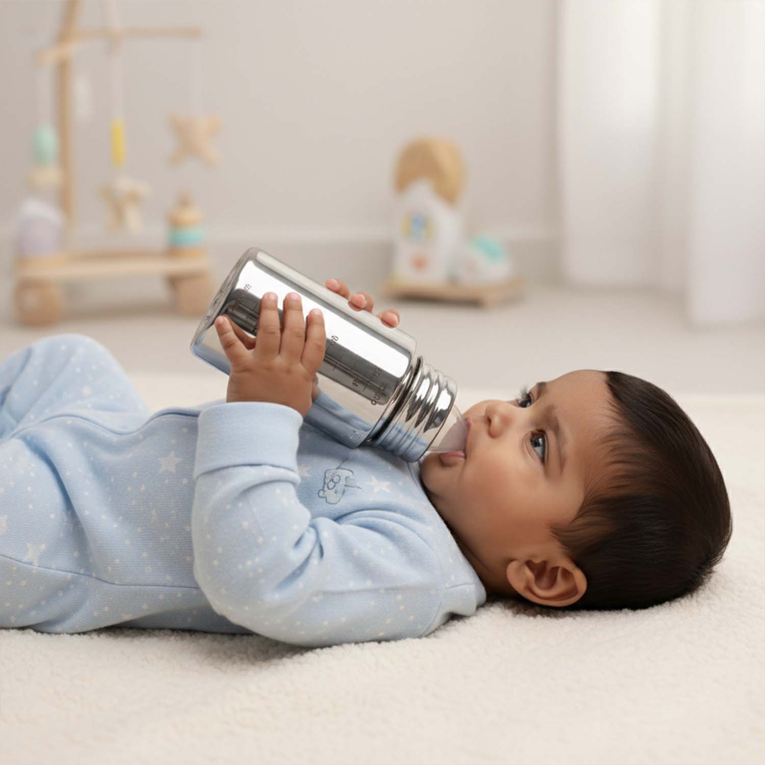 Baby Moo Stainless Steel Feeding Bottle Silver 150 ml