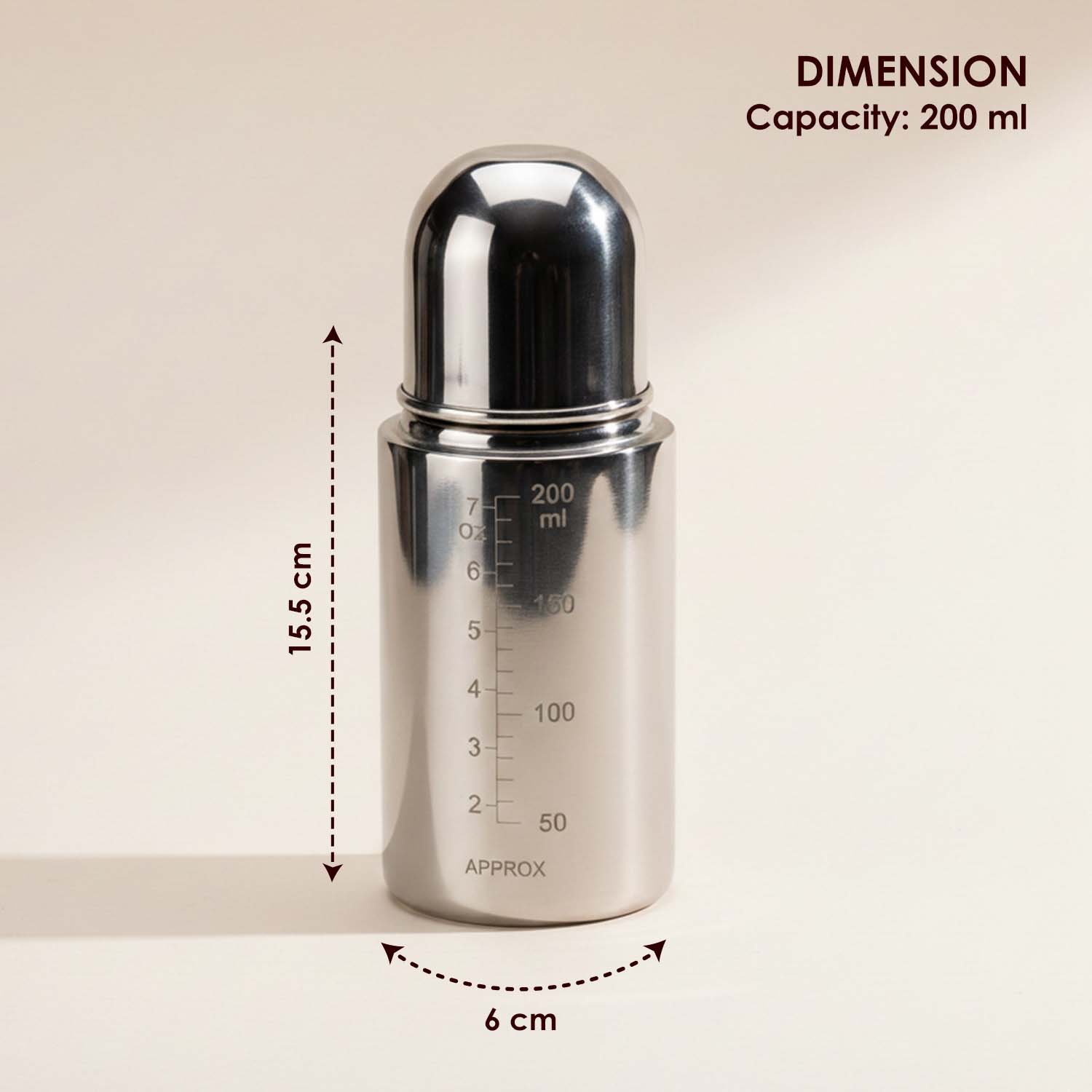 Baby Moo Stainless Steel Feeding Bottle Silver 200 ml