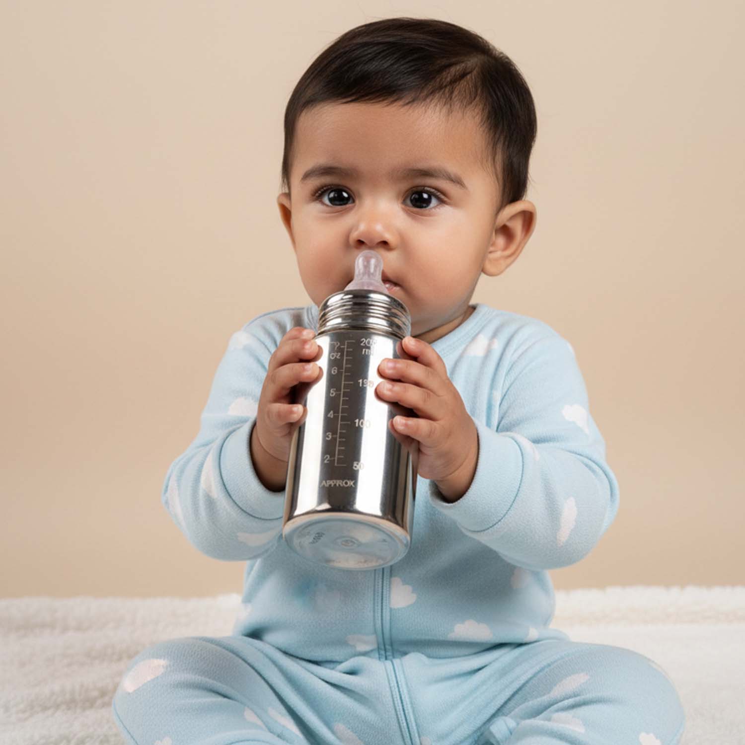 Baby Moo Stainless Steel Feeding Bottle Silver 200 ml