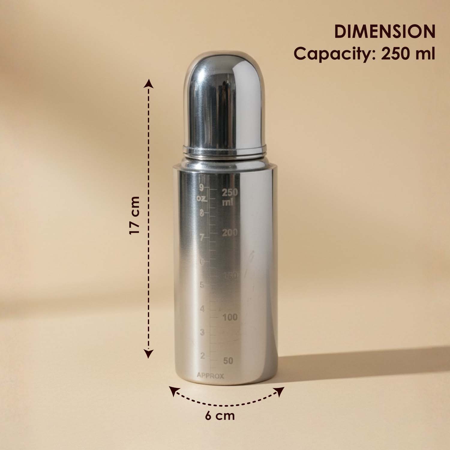 Baby Moo Stainless Steel Feeding Bottle Silver 250 ml