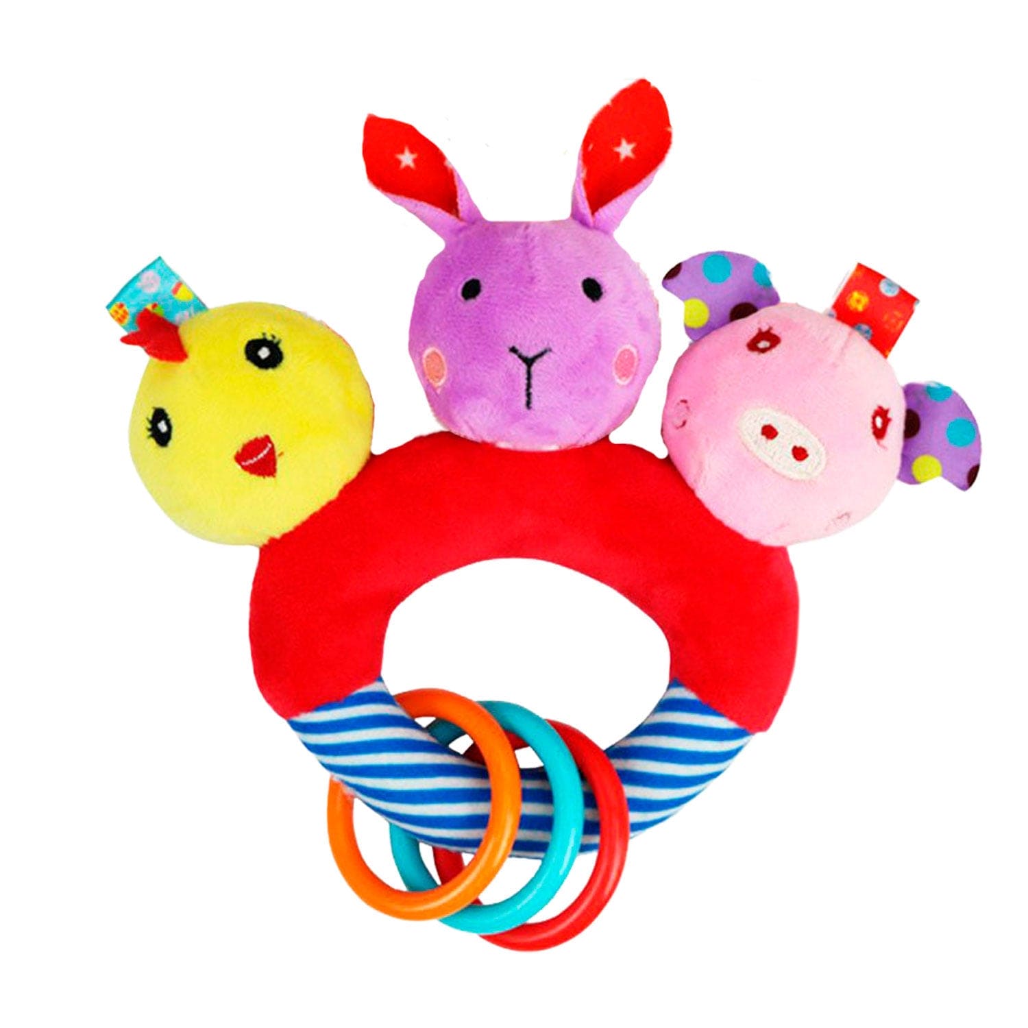 Baby Moo Farm Animals Squeaker Teething Ring Handheld Rattle - Red