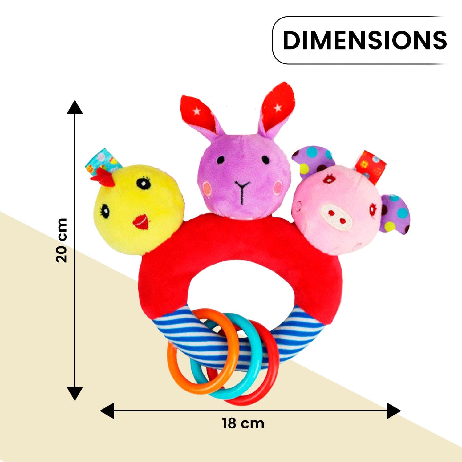 Baby Moo Farm Animals Squeaker Teething Ring Handheld Rattle - Red