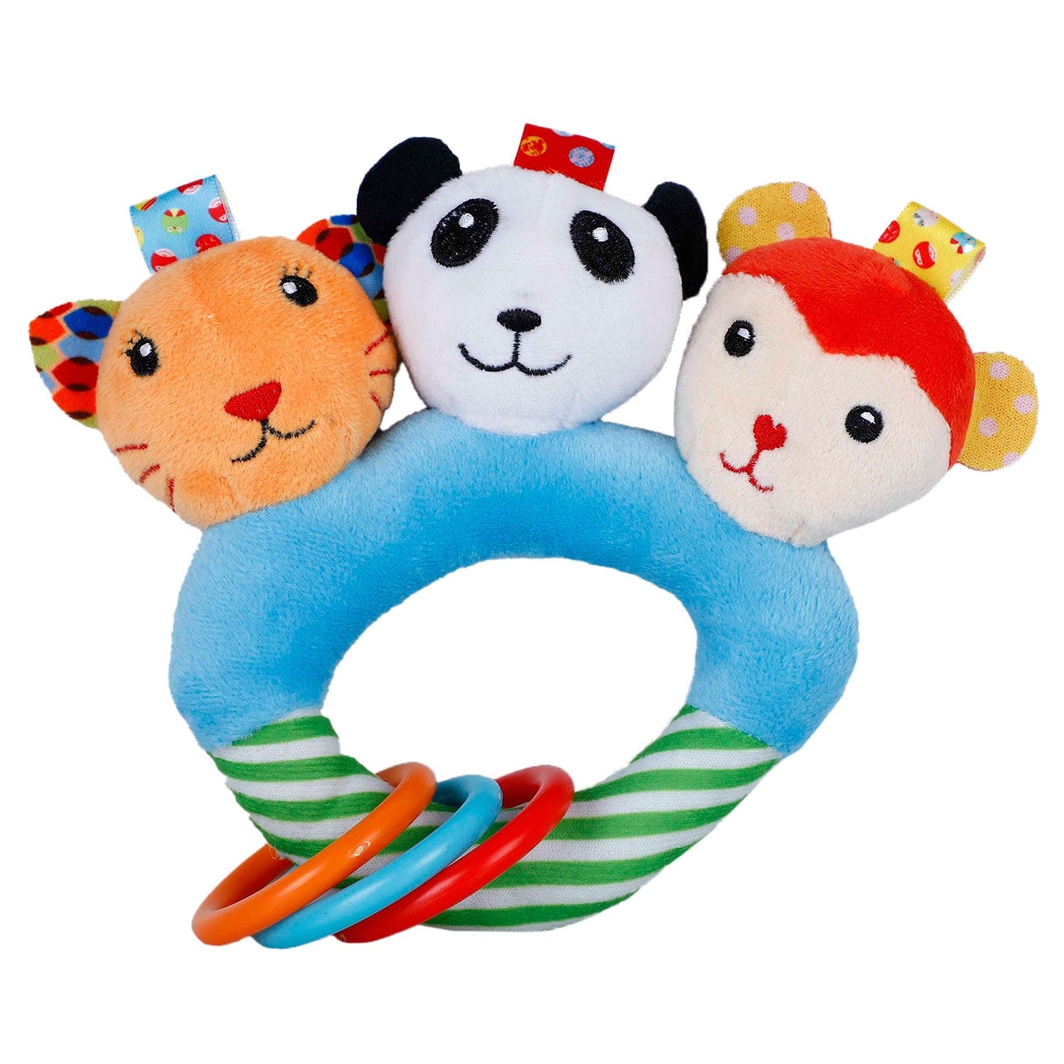 Baby Moo Forest Animals Squeaker Teething Ring Handheld Rattle - Blue