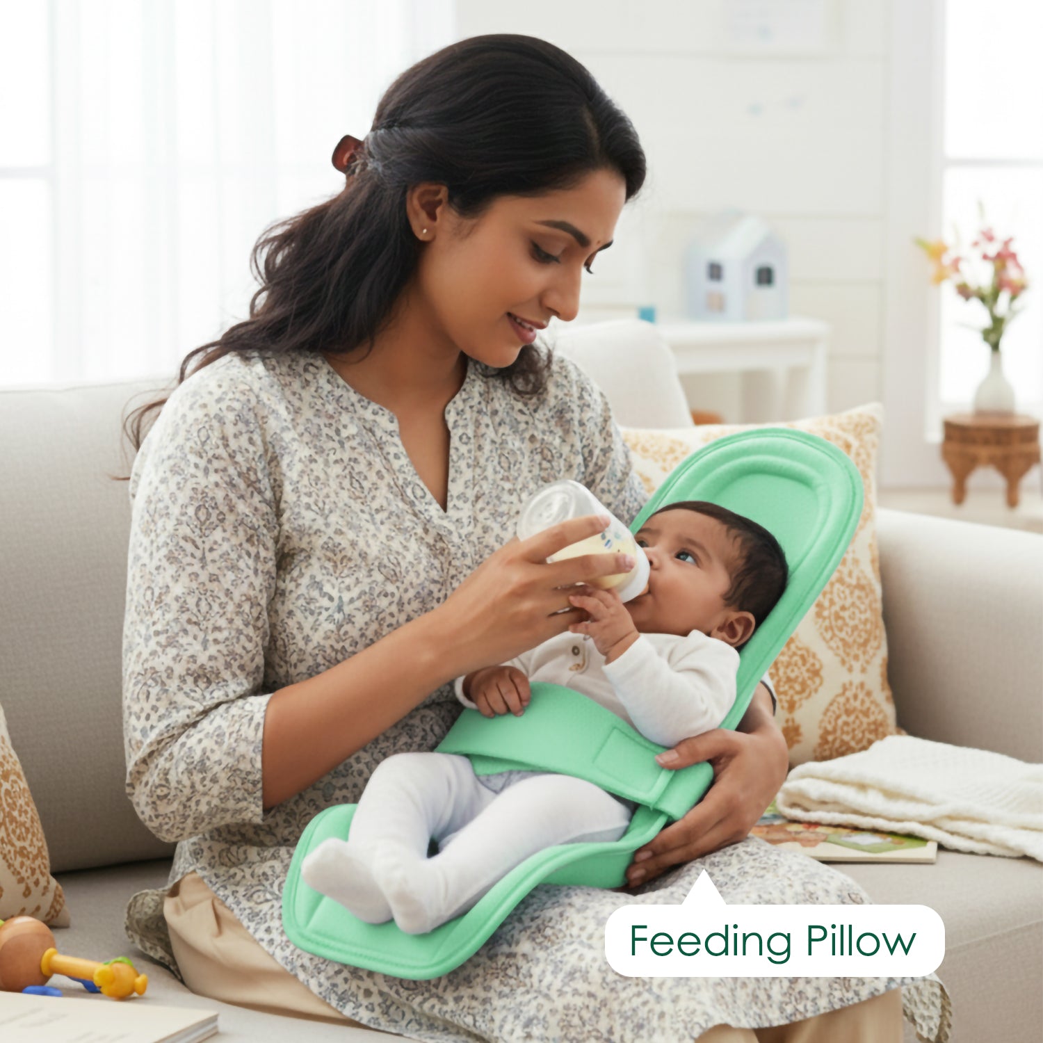 Baby Moo 2-in-1 Ergonomic Baby Carrier & Feeding Pillow - Mint Green