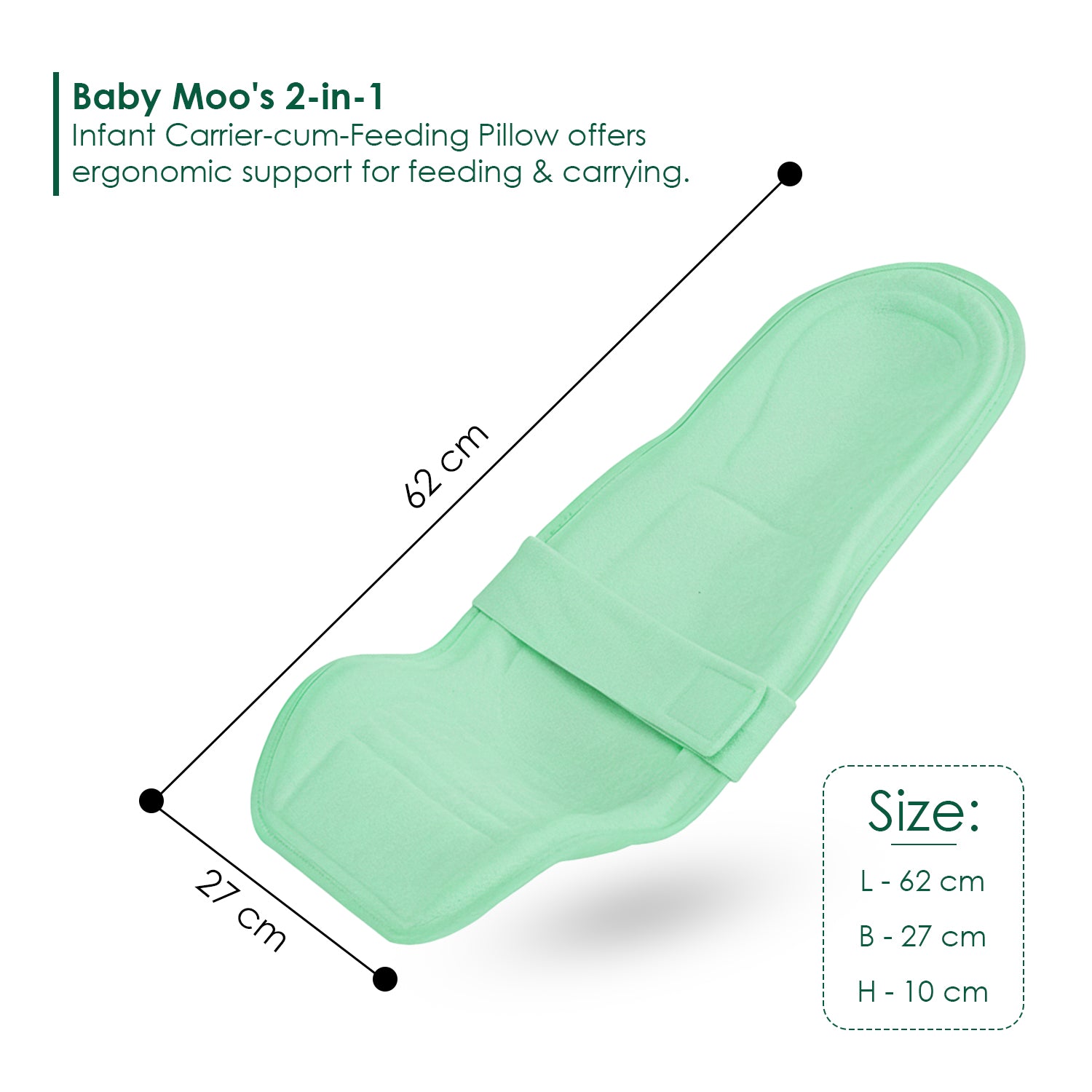Baby Moo 2-in-1 Ergonomic Baby Carrier & Feeding Pillow - Mint Green