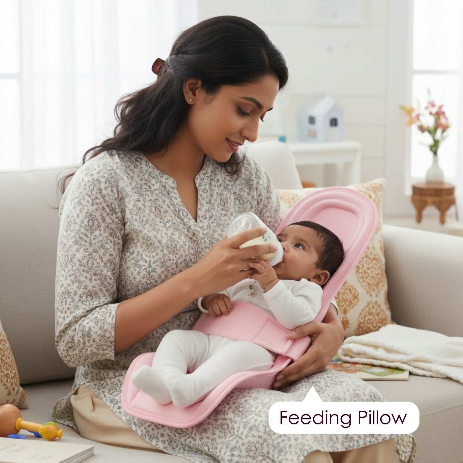 Baby Moo 2-in-1 Ergonomic Baby Carrier & Feeding Pillow - Pink