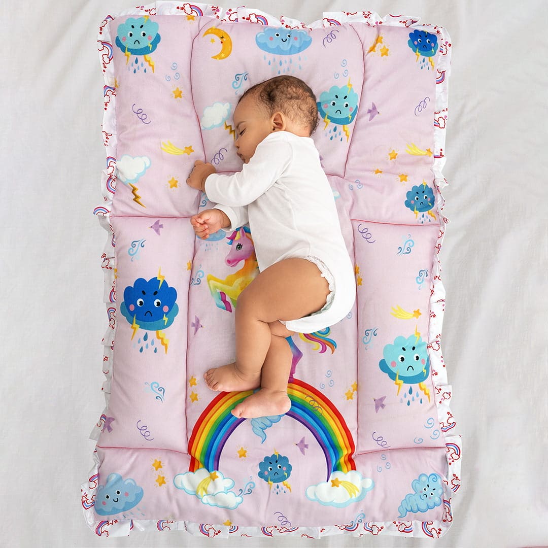 Baby Moo Unicorn Mattress With Fixed Neck Pillow And Bolsters Pink