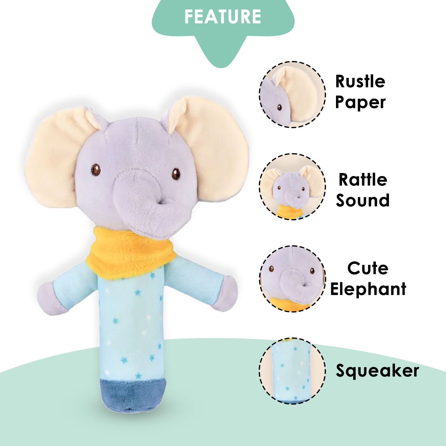 Baby Moo Ellie's Melodies 2 Pack Squeaker Handheld Rattle Toy - Blue