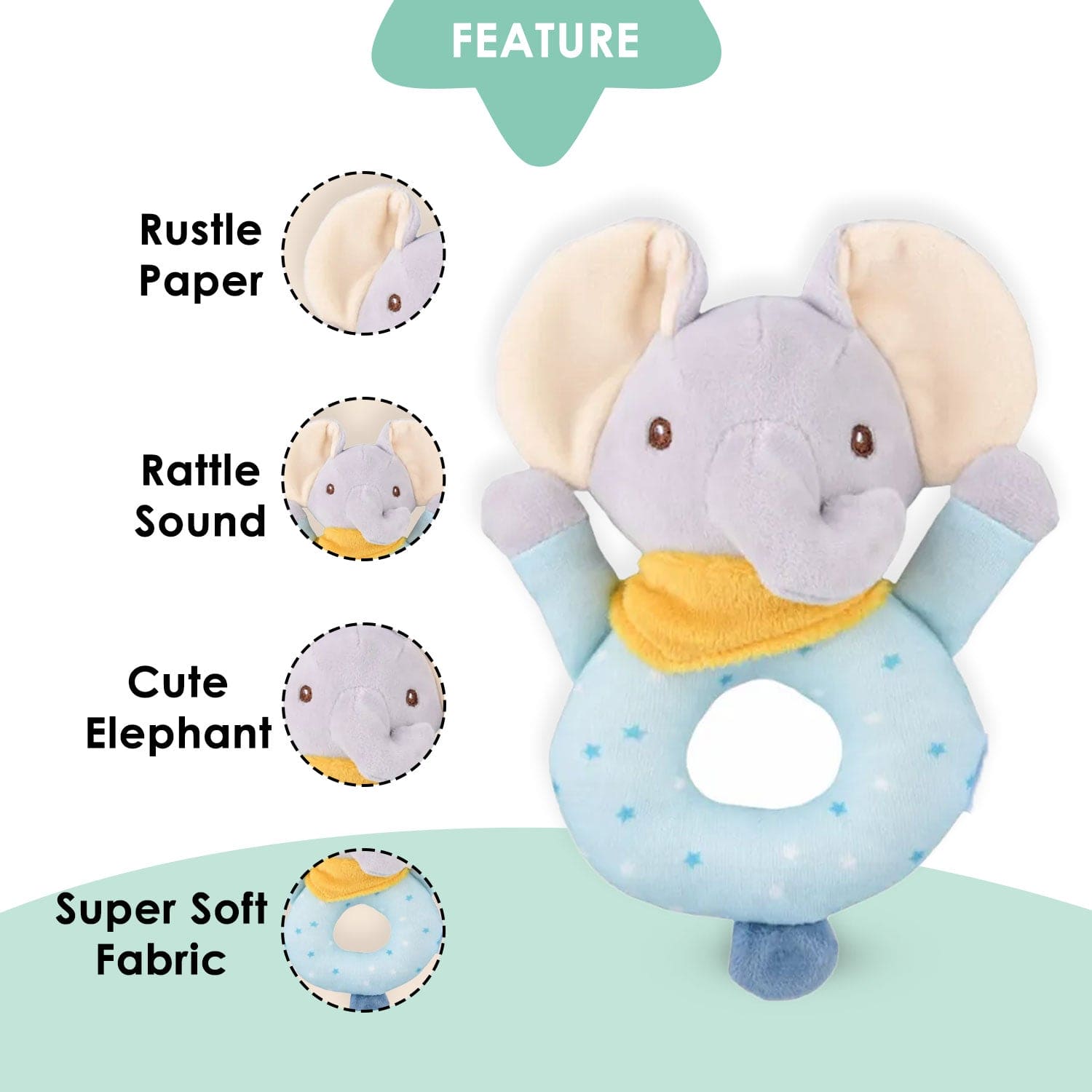 Baby Moo Ellie's Melodies 2 Pack Squeaker Handheld Rattle Toy - Blue