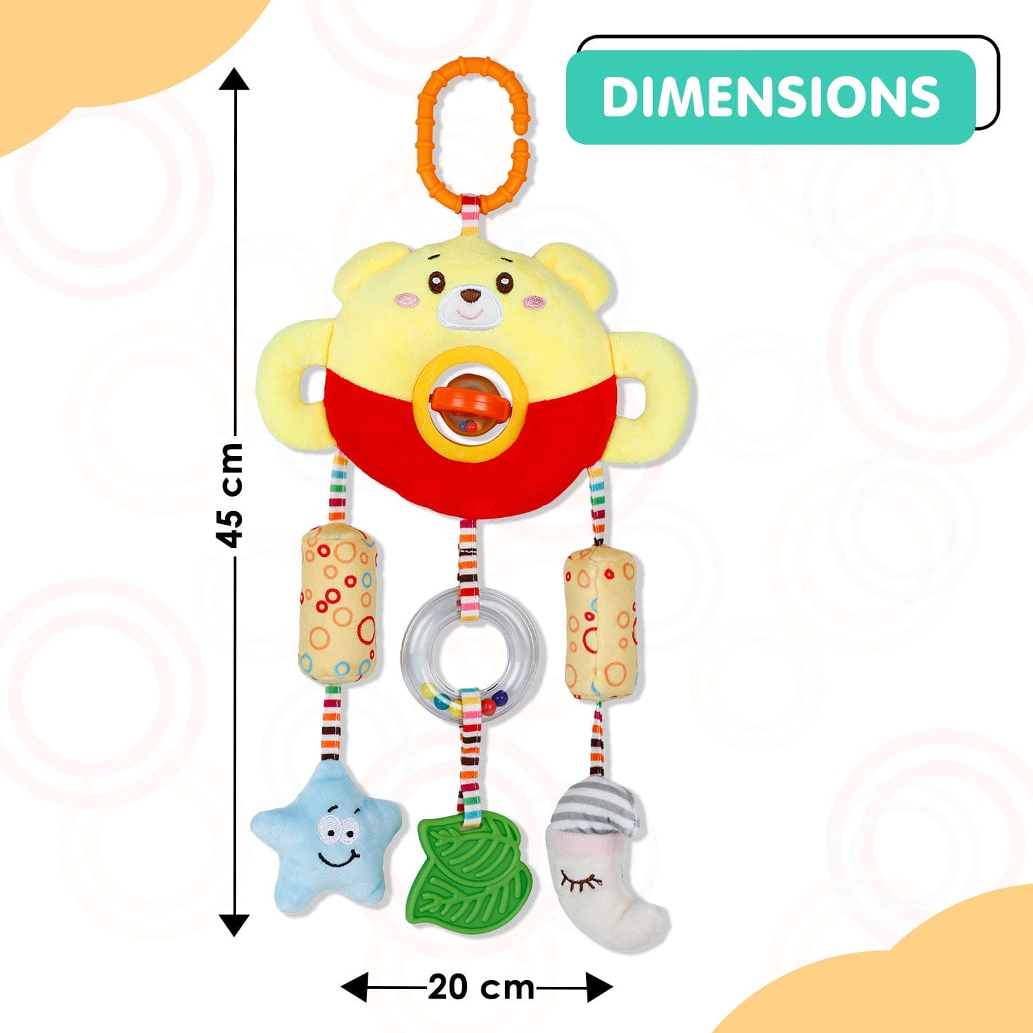 Baby Moo Star Moon Wind Chime With Squeaker Hanging Toy With Teether - Yellow