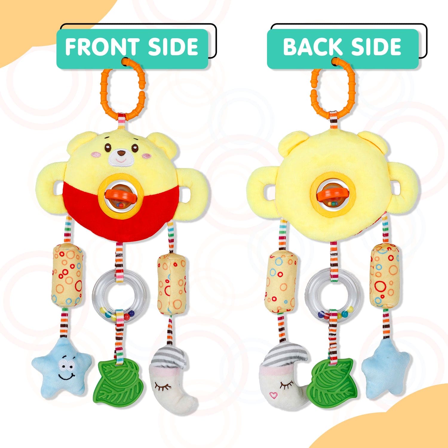 Baby Moo Star Moon Wind Chime With Squeaker Hanging Toy With Teether - Yellow