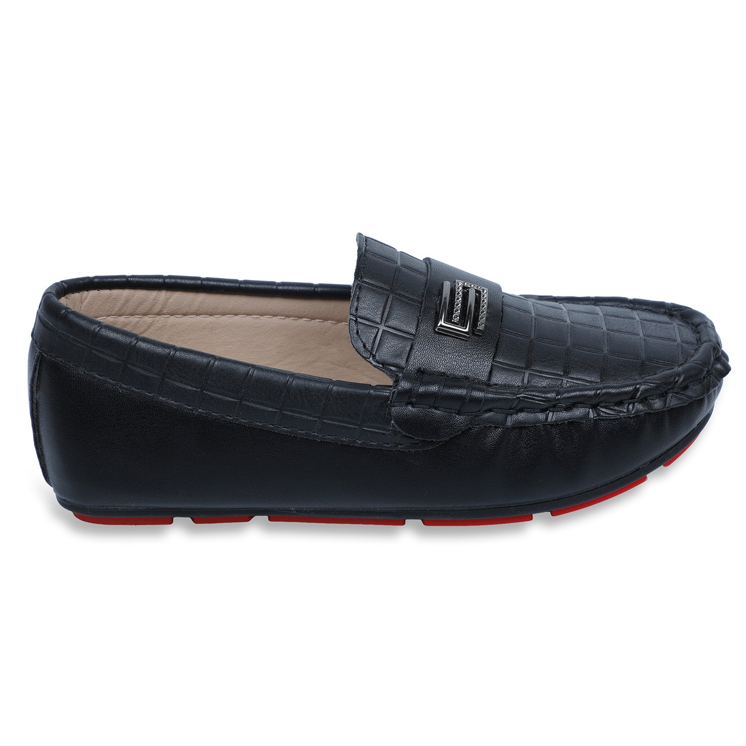 Baby Moo x Bash Kids Embossed Leatherite Loafer Shoes - Black