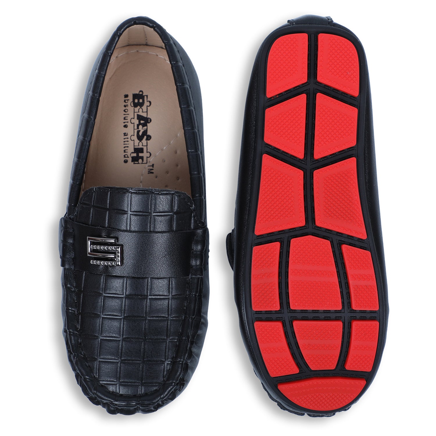 Baby Moo x Bash Kids Embossed Leatherite Loafer Shoes - Black