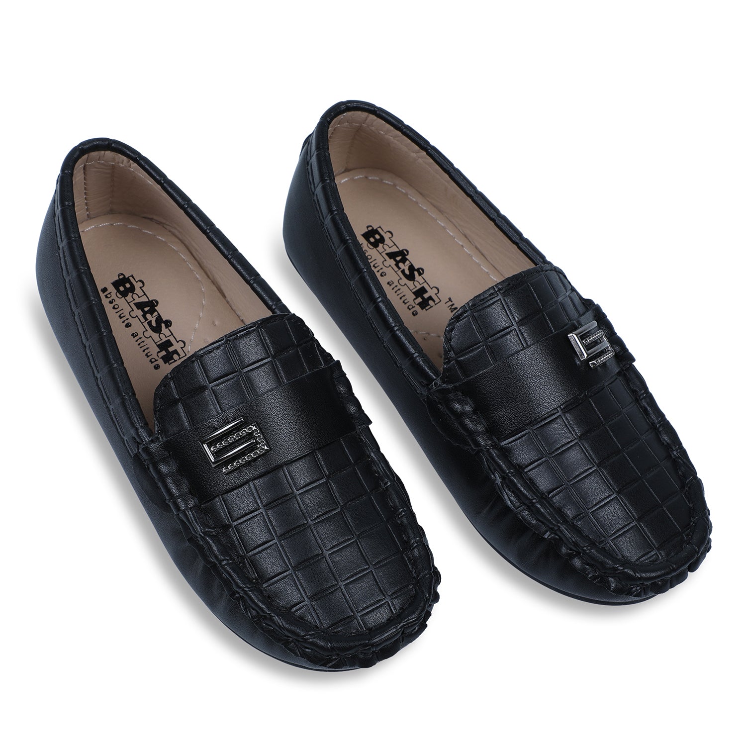 Baby Moo x Bash Kids Embossed Leatherite Loafer Shoes - Black