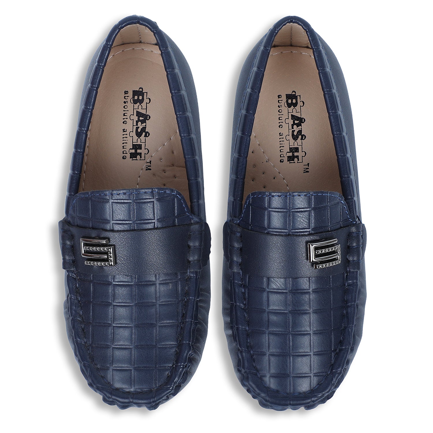 Baby Moo x Bash Kids Embossed Leatherite Loafer Shoes - Navy Blue