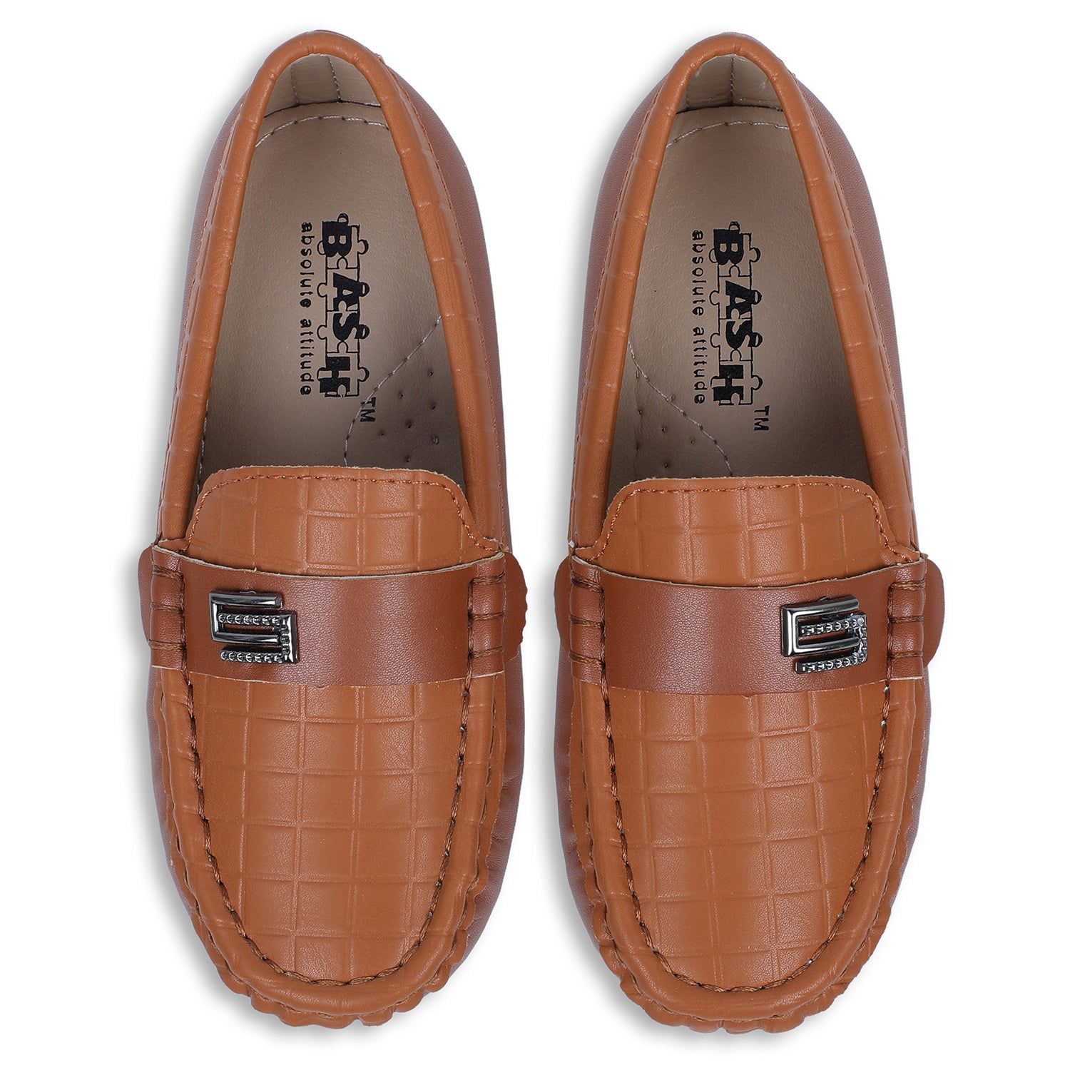 Baby Moo x Bash Kids Embossed Leatherite Loafer Shoes - Tan