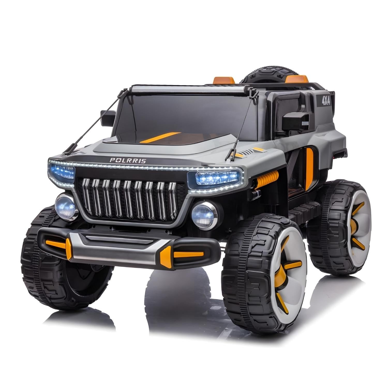 Baby Moo Electric Ride-on Jeep for Kids With Rechargeable 12V Battery, LED Lights, Music and USB Port Remote Control Double Seat - Grey