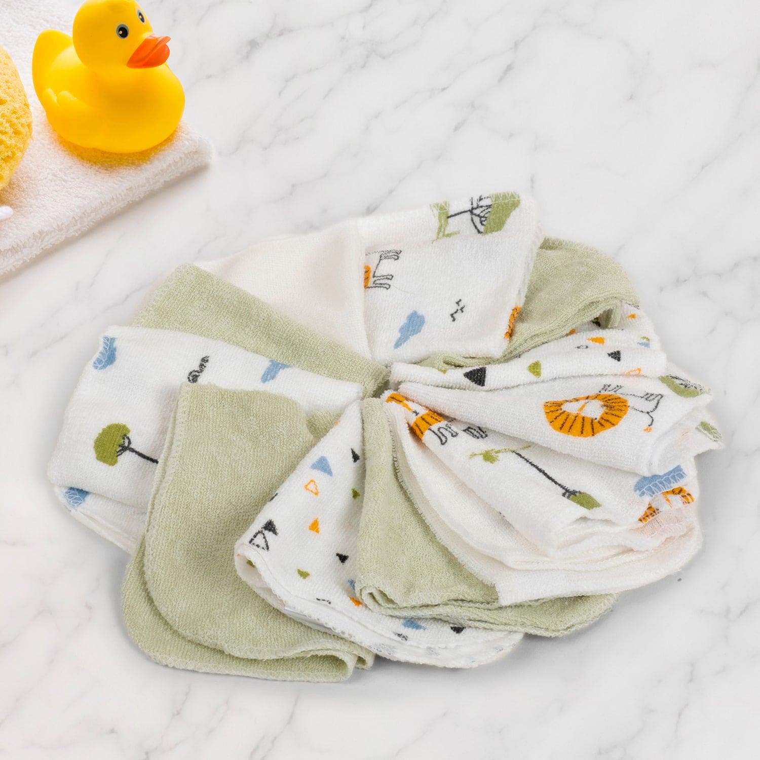 Baby Moo Little Blossoms Soft And Absorbent Handkerchief Napkins For Infant Face And Body Pack Of 12 Wash Cloth - Green