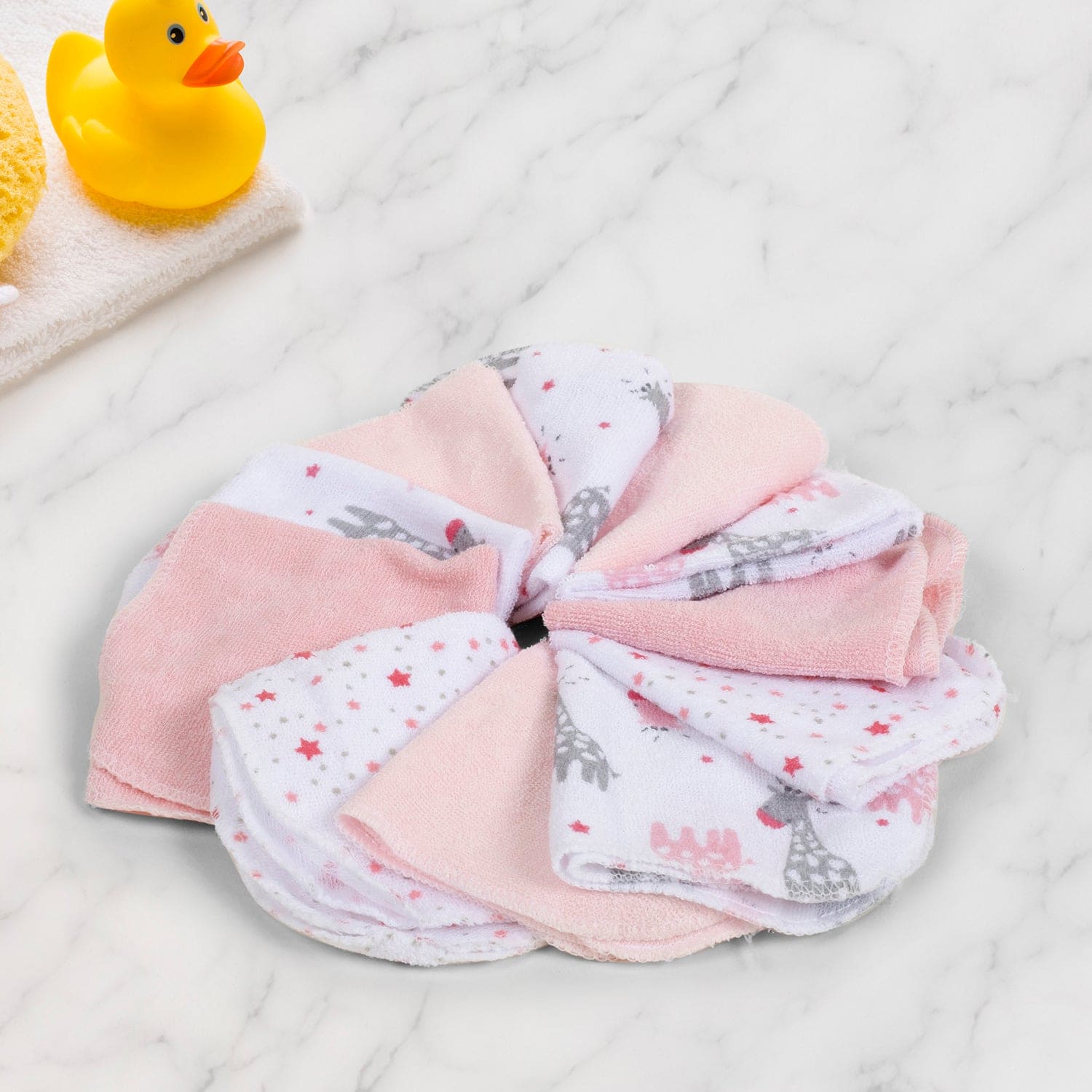 Baby Moo Star And Giraffe Soft And Absorbent Handkerchief Napkins For Infant Face And Body Pack Of 12 Wash Cloth - Pink