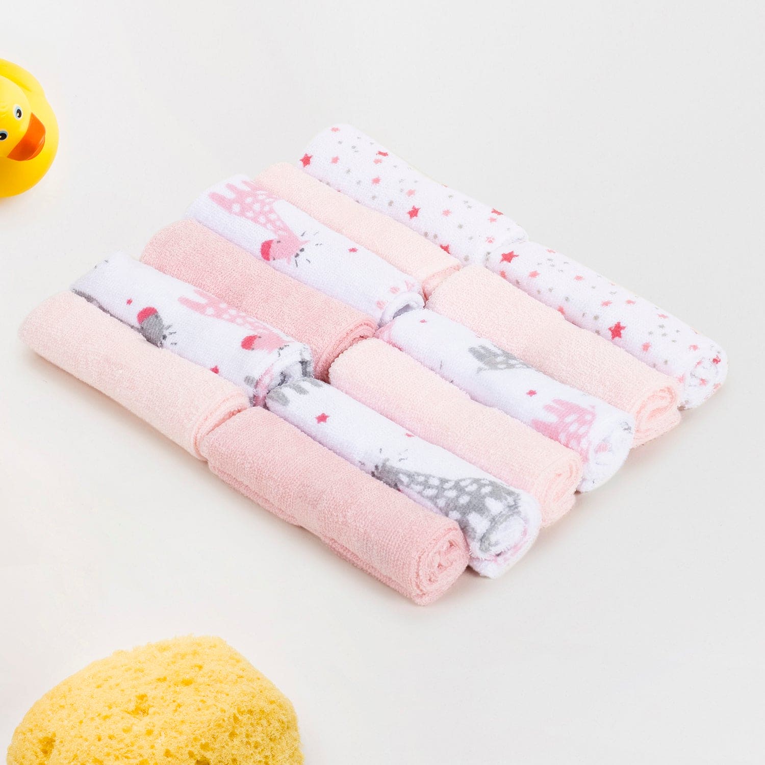 Baby Moo Star And Giraffe Soft And Absorbent Handkerchief Napkins For Infant Face And Body Pack Of 12 Wash Cloth - Pink