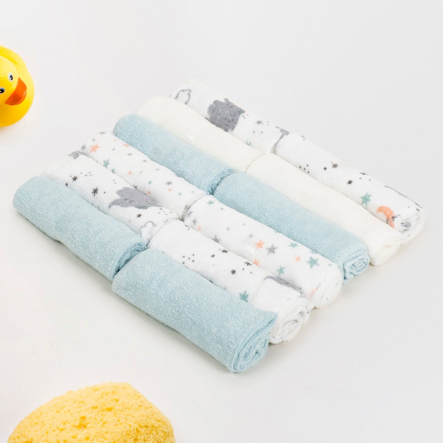 Baby Moo Elephant And Star Soft And Absorbent Handkerchief Napkins For Infant Face And Body Pack Of 12 Wash Cloth - Blue