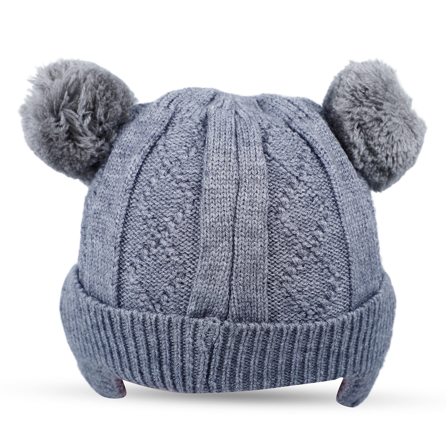 Knit Woollen Cap With Tie For Ear Cover Starry Pom Pom Grey - Baby Moo