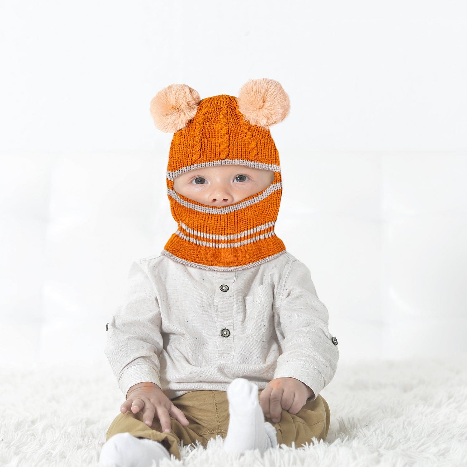 Brown Winter Monkey Cap for Kids Baby Woollen Hat Online