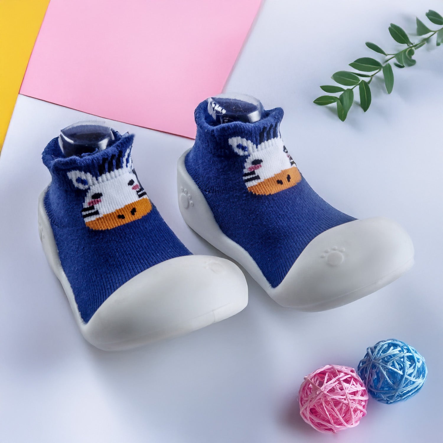 Newborn Anti-Skid Rubber Sole Slip-On Shoes Cat - Blue