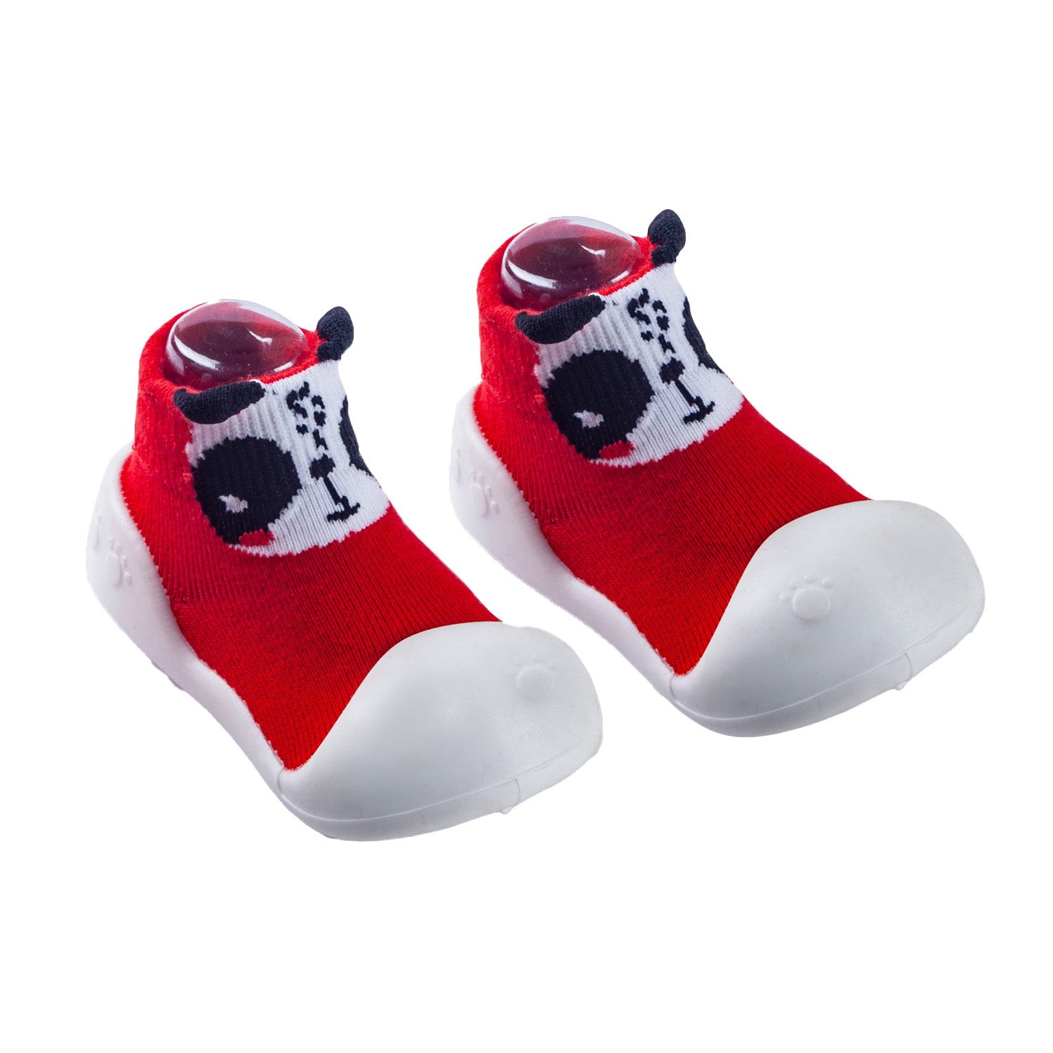 Newborn Anti-Skid Rubber Sole Slip-On Shoes Panda - Red