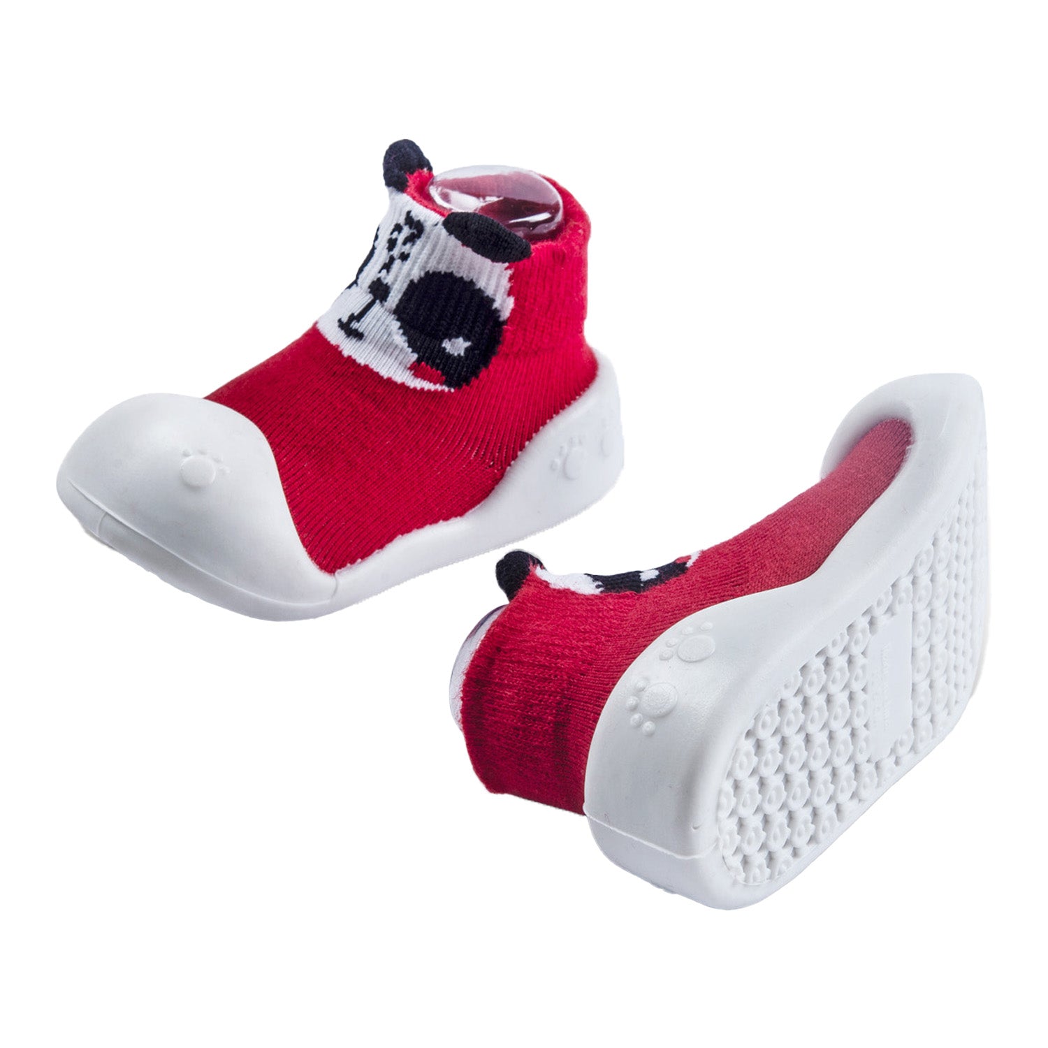 Newborn Anti-Skid Rubber Sole Slip-On Shoes Panda - Red