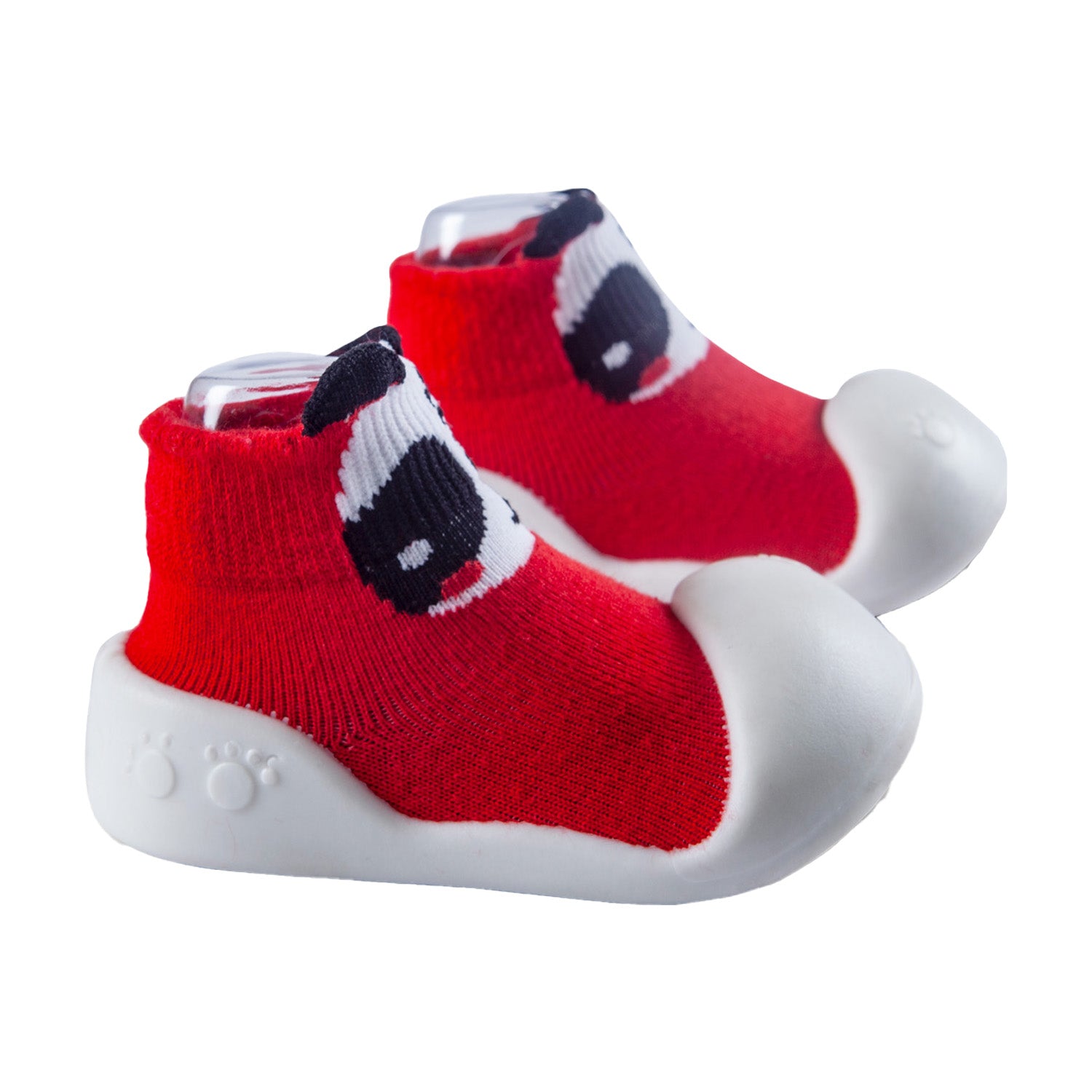 Newborn Anti-Skid Rubber Sole Slip-On Shoes Panda - Red