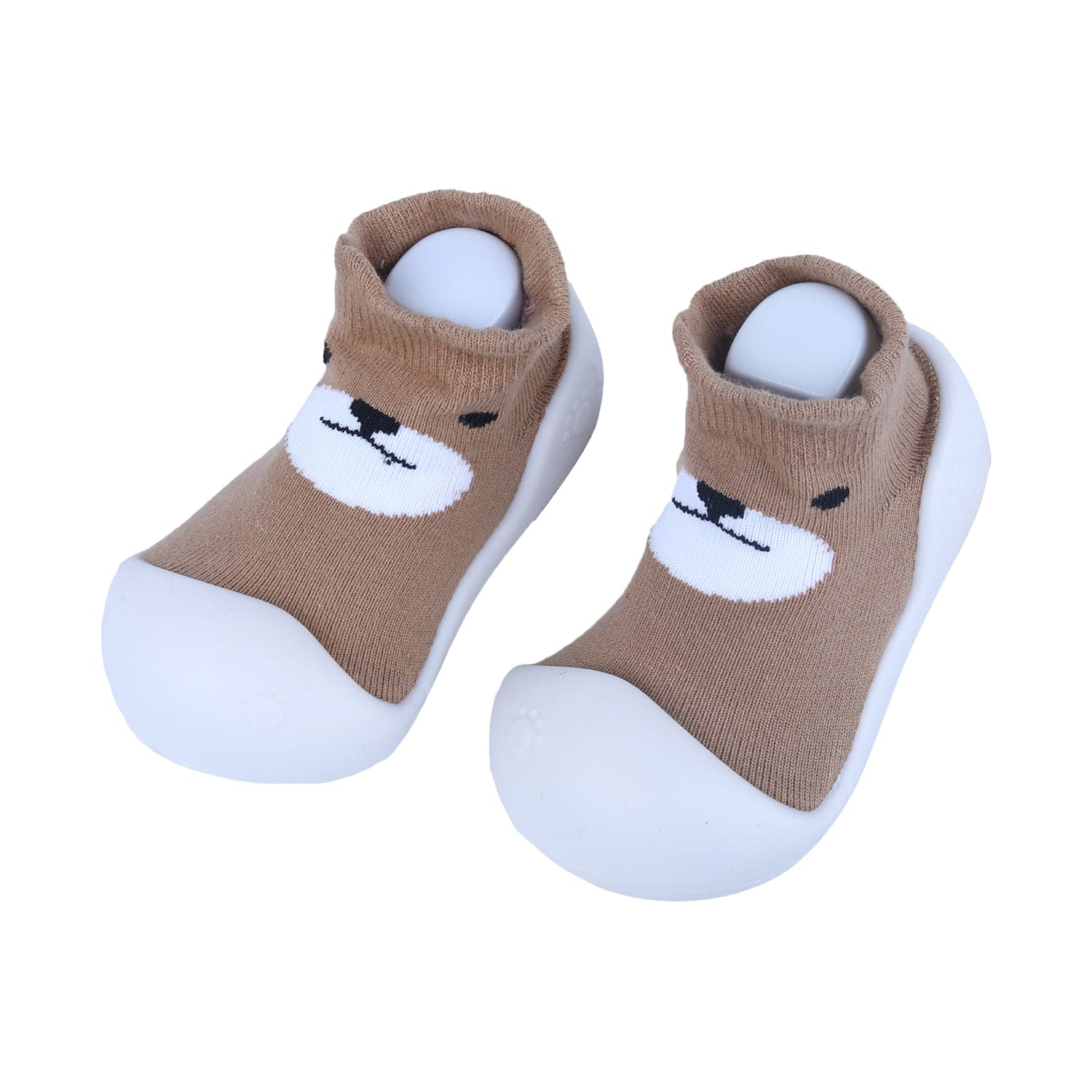 Baby Moo Cute Bear Rubber Comfortable Sole Slip-On Sock Shoes - Brown
