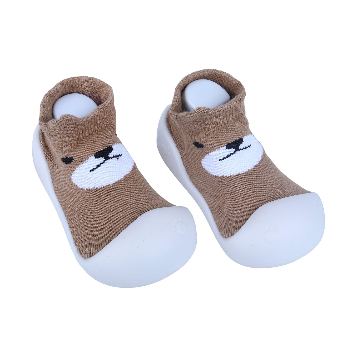 Baby Moo Cute Bear Rubber Comfortable Sole Slip-On Sock Shoes - Brown