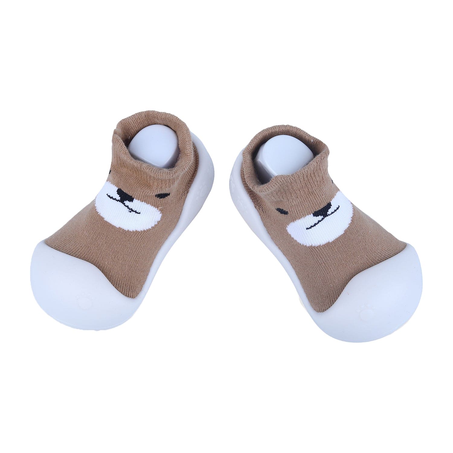 Baby Moo Cute Bear Rubber Comfortable Sole Slip-On Sock Shoes - Brown