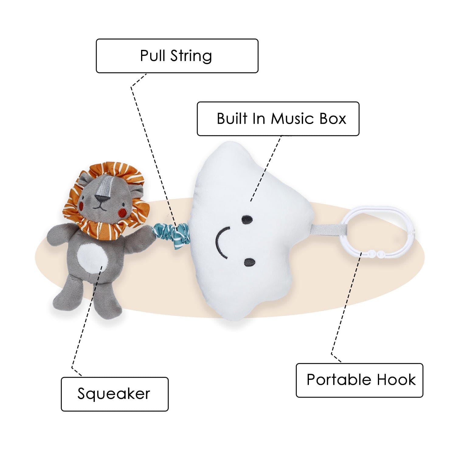 Baby Moo Smiling Cloud Hanging Musical Pulling Toy - Grey