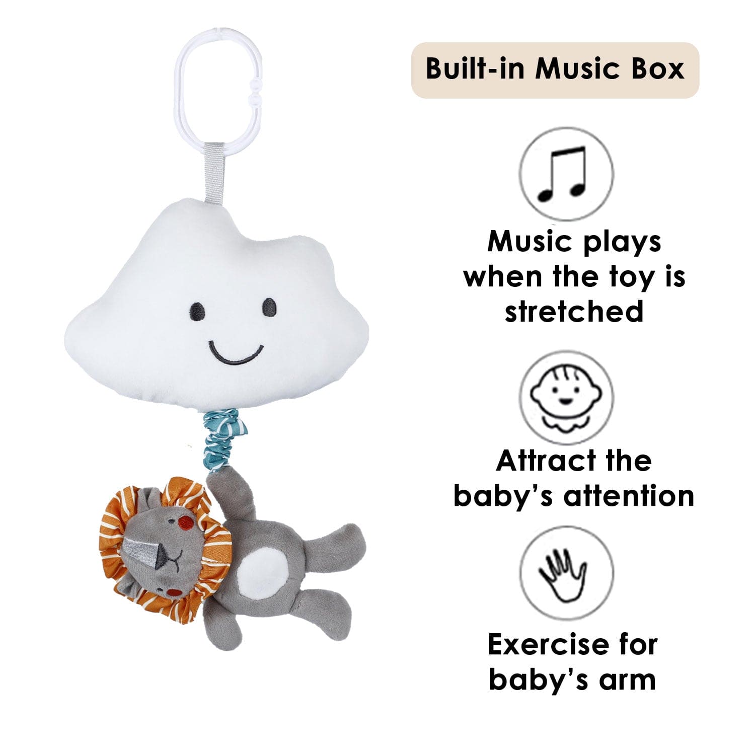 Baby Moo Smiling Cloud Hanging Musical Pulling Toy - Grey