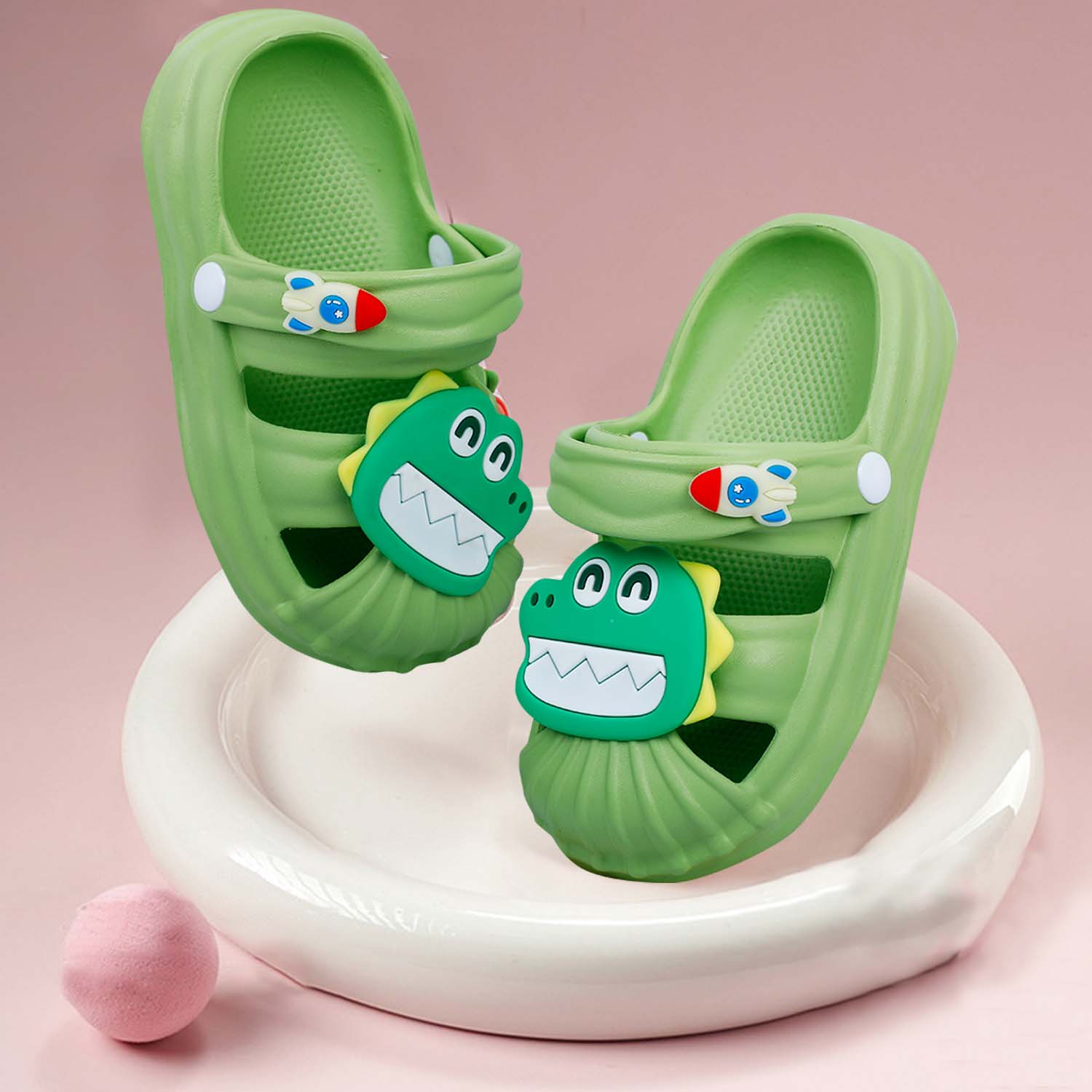 Baby Moo Crocodile Applique Waterproof Anti-Skid Sling Back Clogs - Green - Baby Moo