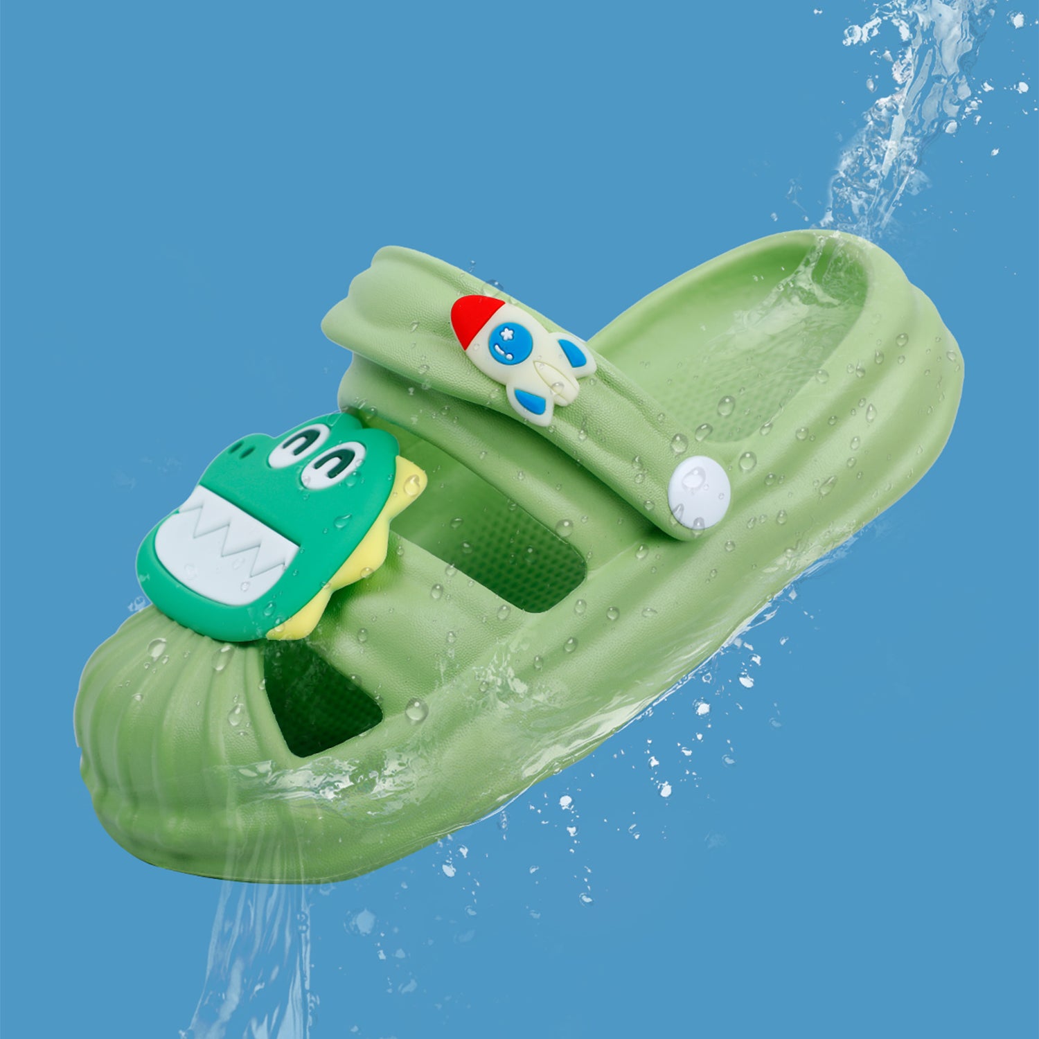 Baby Moo Crocodile Applique Waterproof Anti-Skid Sling Back Clogs - Green - Baby Moo